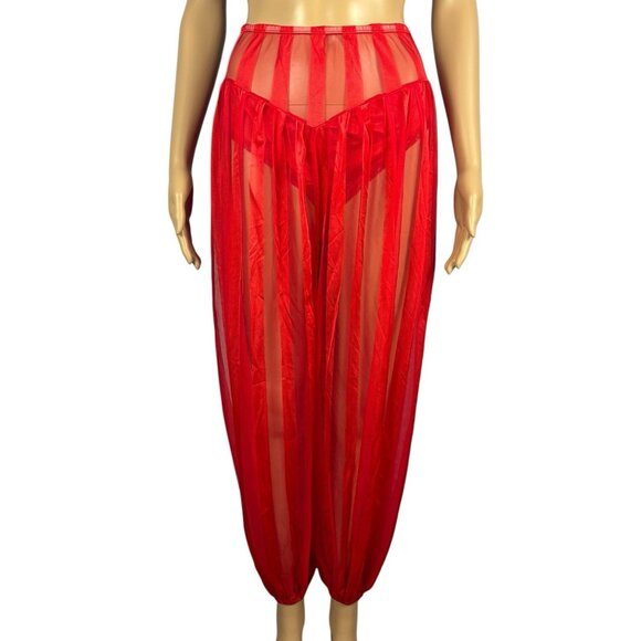 Vintage Jenelle of California Red Nylon Peignoir Set Sz M P Robe Pants Hollywood - Picture 2 of 16